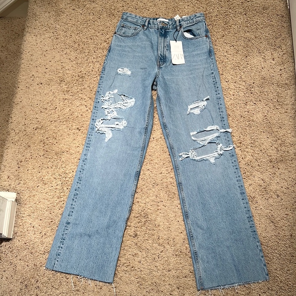 Zara Distressed Wide Leg Jeans NWT